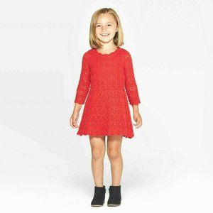 cat & jack, girls sparkle crochet  red dress, nwt,
